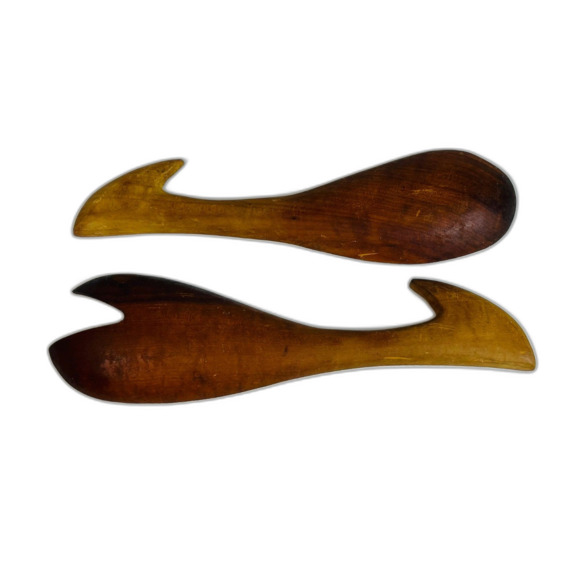 Vintage Monkey Pod Wood Serving Utensils Sleek Modern - Picture 2 of 7